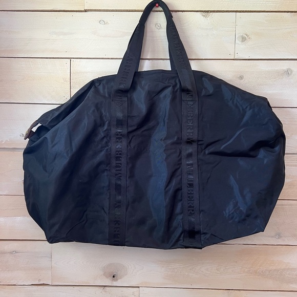 Mulberry Black Nylon Leather Zip Holdall Weekend Carry On Bag Luggage Vintage - Picture 5 of 10